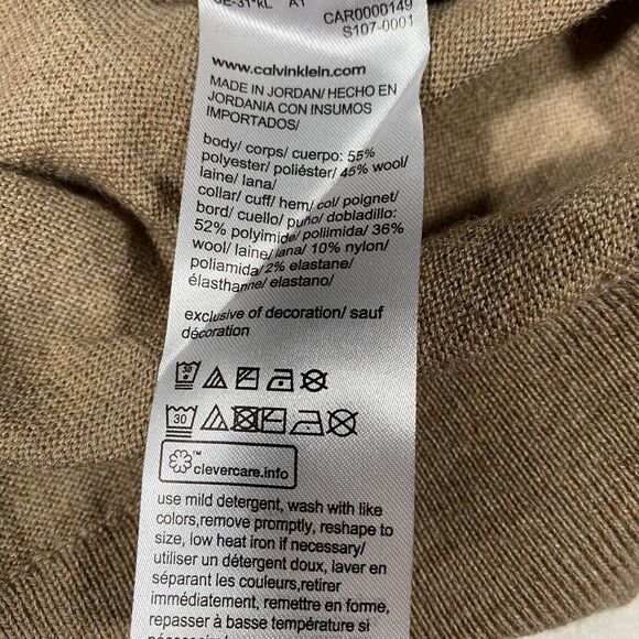 Calvin Klein Men's Sz Lg Sweater V-Neck Wool Blend Preppy GrandpaCore Tan Casual - Picture 4 of 7
